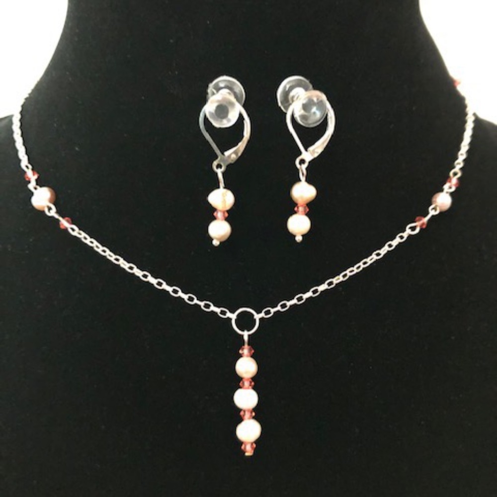 Fresh Water Pearl Lariat Necklace/Earring Set